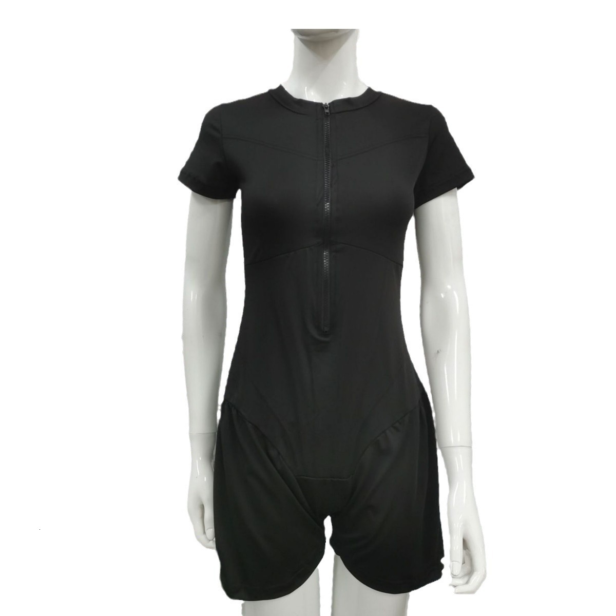 Summer New Women's Round Neck Solid Color Sleeved Zipper Short One-Piece Skirt For Women