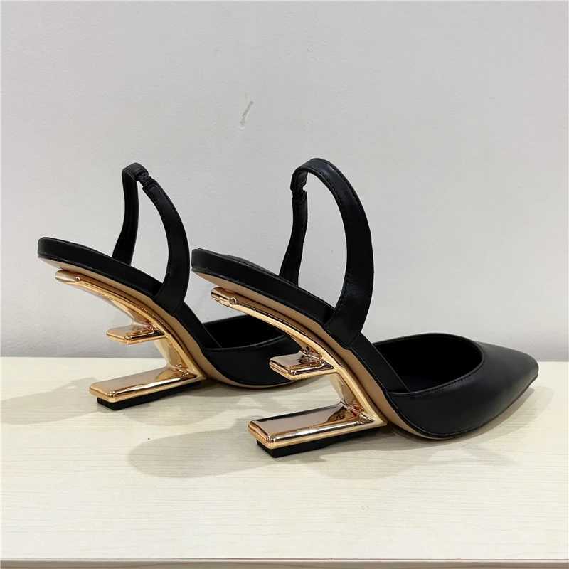 Wen Pumps Pointed Toe Letter Strange High H Elastic Back Dress Shoes 2025 New Gladiator Sandals Fem Wedge Y250317