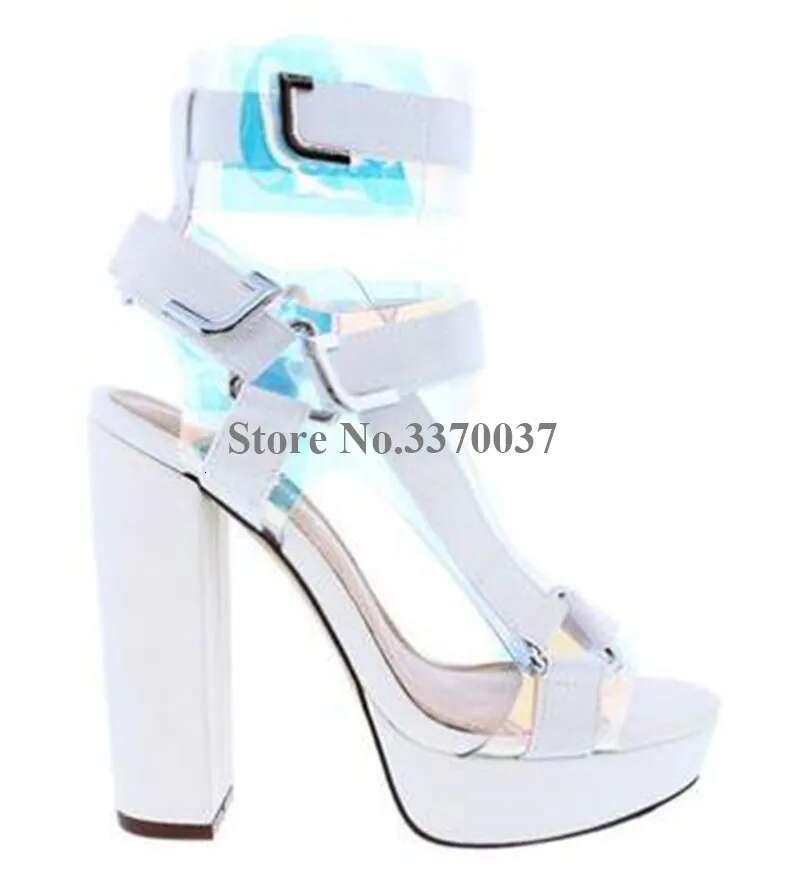 Colorful Chunky Heel Among Sexy Open Toe High Platform Rainbow Metal Buckles Gladiator Sandals Patchwork Heels