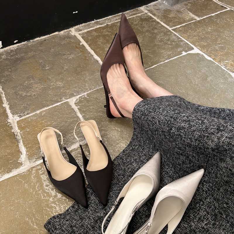 SUOJIALUN Spring brand new warm sandals Fi point slip shoes womens elegant elastic back shoes thin high heels Y250317