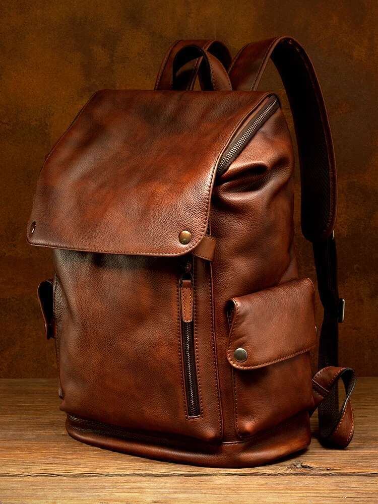 Retro Genuine Leather Men's Backpack Casual Soft Cowhide Shoulder Computer Bag Travel Backpacks Men And Women 2024 New