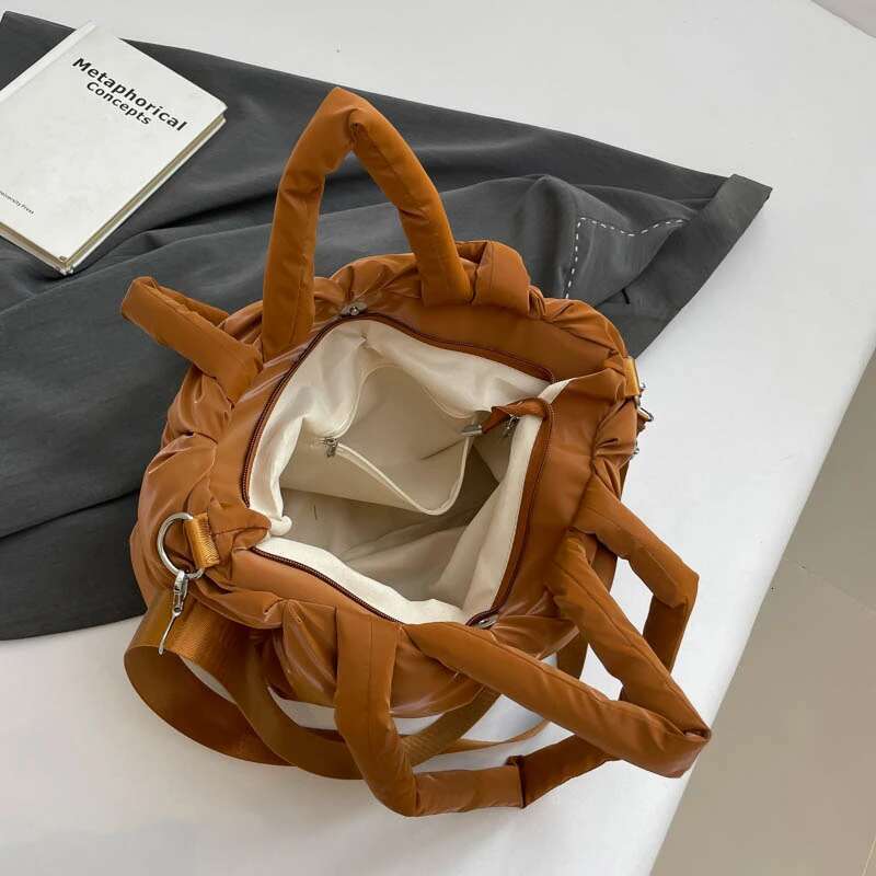 Winter Quilted Space Cotton Puffy Shoulder For Women Large Capacity Waterproof Nylon Handbag Bag Shopping Tote Bolsas