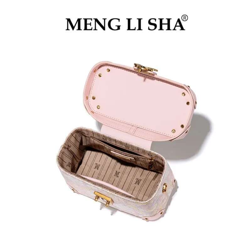 Ladies Designer High-End Pink Emed Handbag 2024 New Chinese Style Box Single Shoulder Crossbody Bag