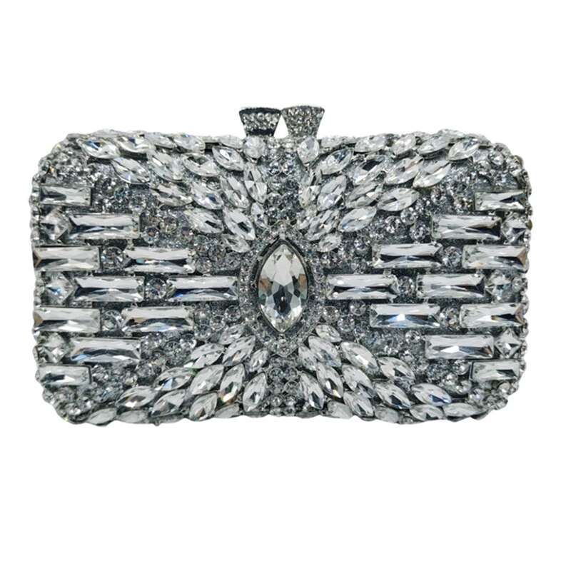 Female Wedding Fuhisa/Blue Clutches Bags Women Crystal Birthday Gift Metal Clutch Purse Lady Rhies Chain Handbags