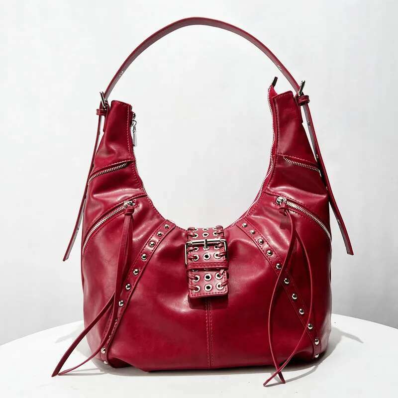 Moto & Biker Rivet Decoration Croissant Bags For Women Designer Handbag And Purses 2024 New In Vintage Shoulder Crossbody