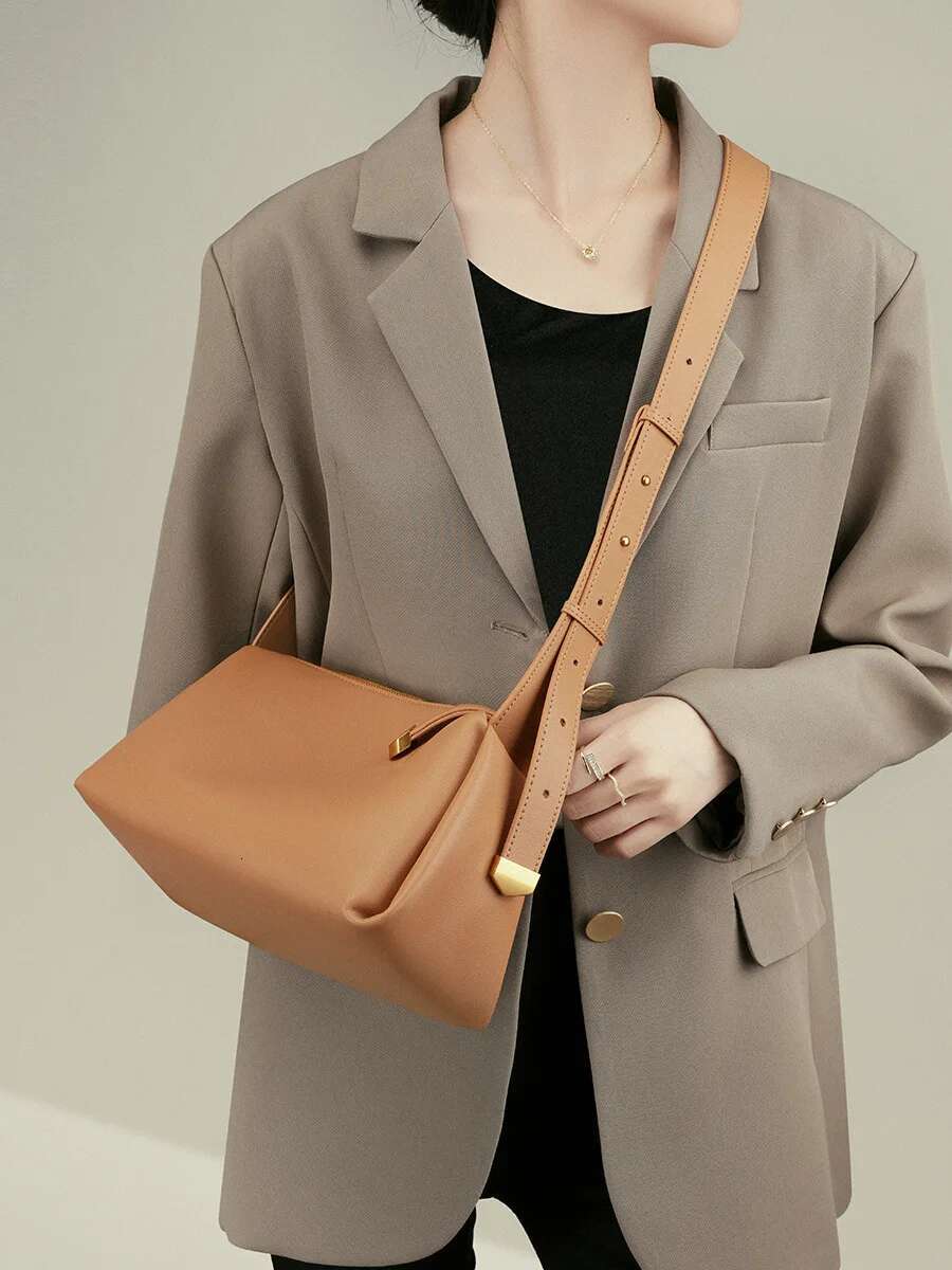 New Autumn Genuine Leather Boston Bags For Women 2023 Cowhide Shoulder Ladies Crossbody Bag High Quality Handbags Brown