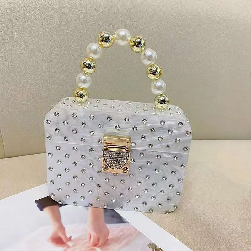 Shimmer Acrylic Box Beads Beaded Women's Handbag Glitter Rhies Dia Evening Wedding Party Clutch Purse Shoulder Bag