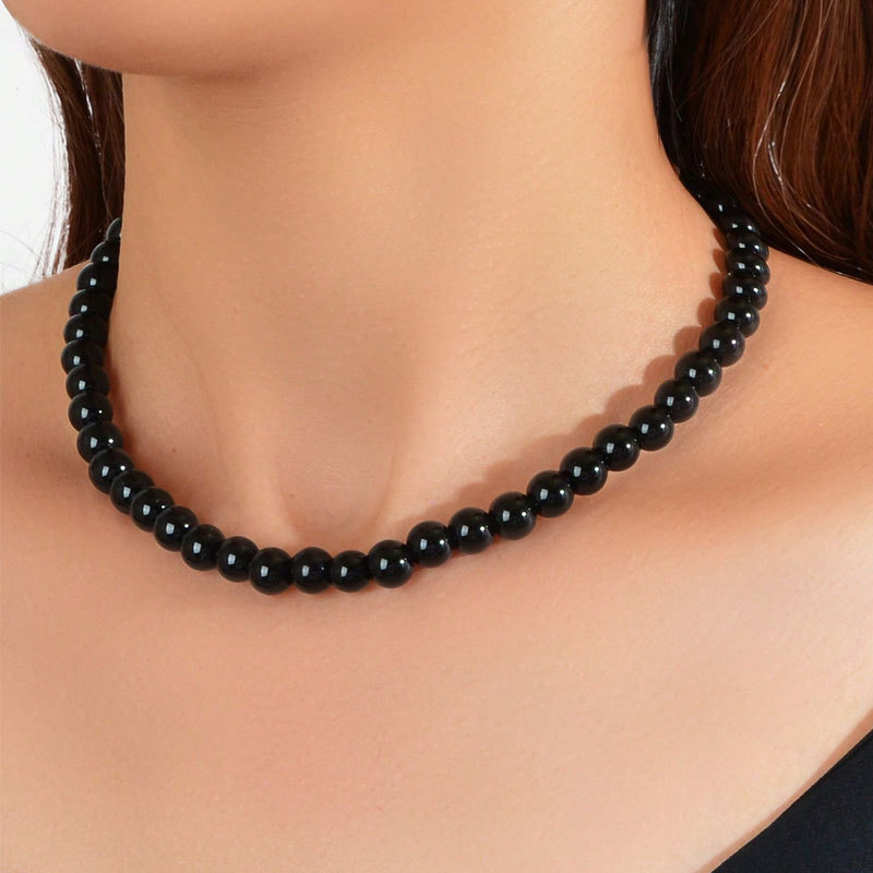 8mm Rice White/black Imitation Pearl Necklace Women's Light Luxury Beaded Choker Collarbone Chain Jewelry