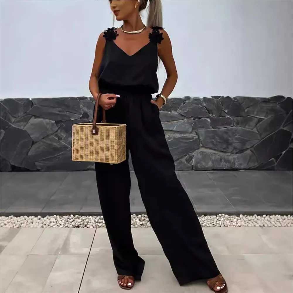 Spring Summer Sexy Suspender Jumpsuit For Womens Fashion Waist Relaxed Slveless Vacation Female Elegant Jumpsuit Pants 2024 X2503181
