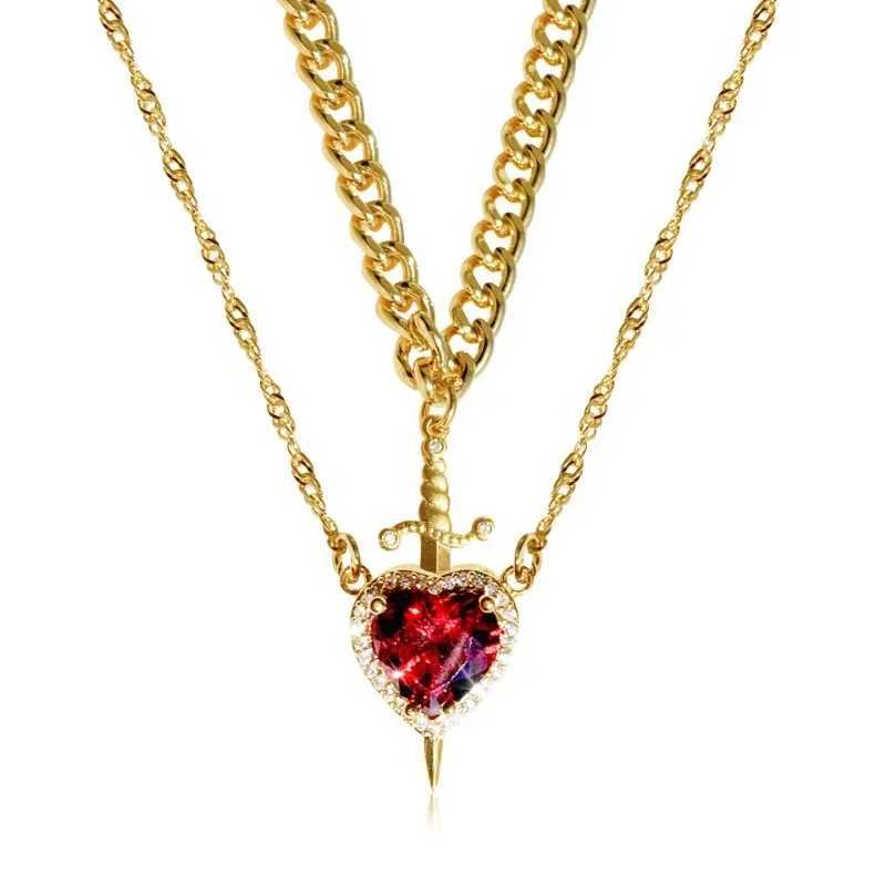 Heart Sword Necklace - Couple Necklace -18k Gold Plated Stainless Steel Zircon Crystal Ring Bracelet Jewelry Set W250318