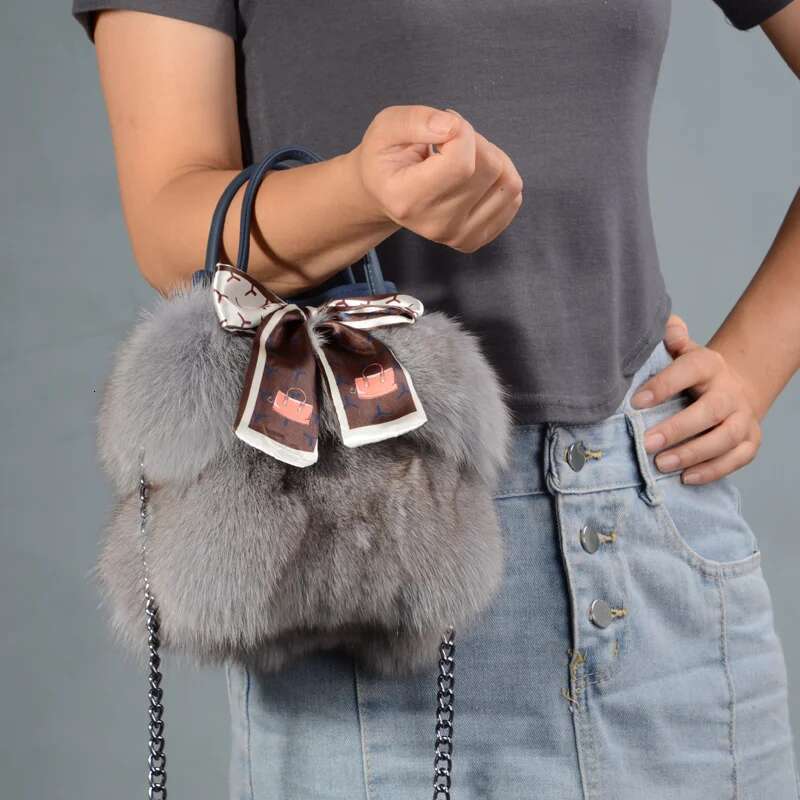 Fox Winter Women Female Fashion Chain Shoulder Real Purse Natural Fur Hand Bags Evening Party Bag