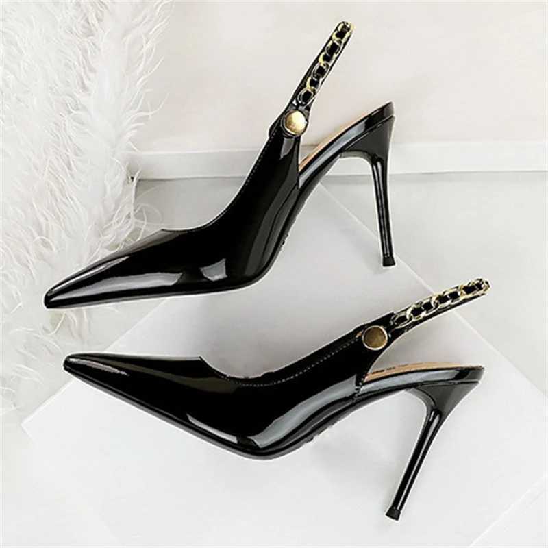 BIGTREE Patent Leather Wen Pumps Stilettos H Hollow Out CHAIN SLIP- Elegant Party Shoes Womens Shoes Y250317
