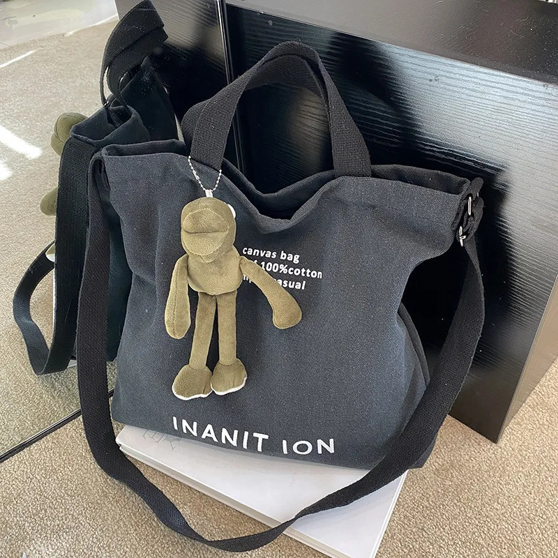 Japanese Canvas Mens and Womens Simple Cross-body Bag Wash Canvas Thick Handbag Large Capacity Arts Students Package Satchel R250318