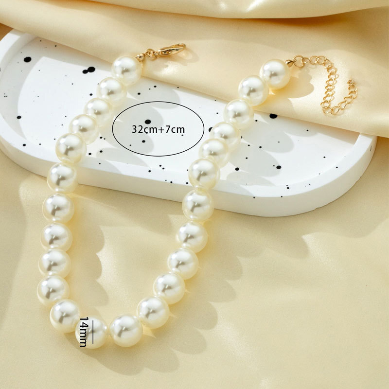 14MM Imitation Pearl Necklace Female Simple High Light Artificial Pearl Choker Collar Bone Chain Jewelry