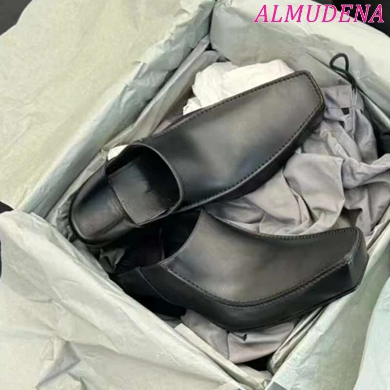 2024 New In Black Square Toe Loafers Women And Men Designer Big Size Derby Cool Comfy Brand Leather Shoes