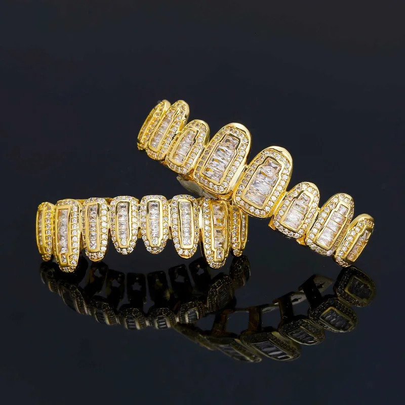 Square Zircon Teeth Holder Hip Hop Jewely Piercing Pave Teeth Grills Cap Top Bottom Set 8/8 Body Jewelry 250318