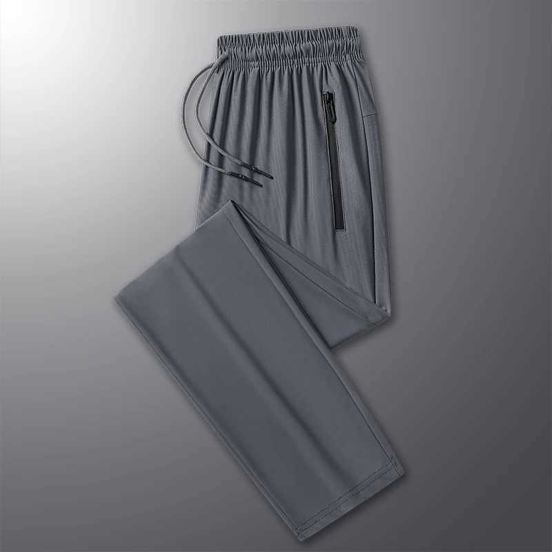 Summer silk mens fast drying breathable casual pants loose oversized elastic outdoor running sports pants W250318