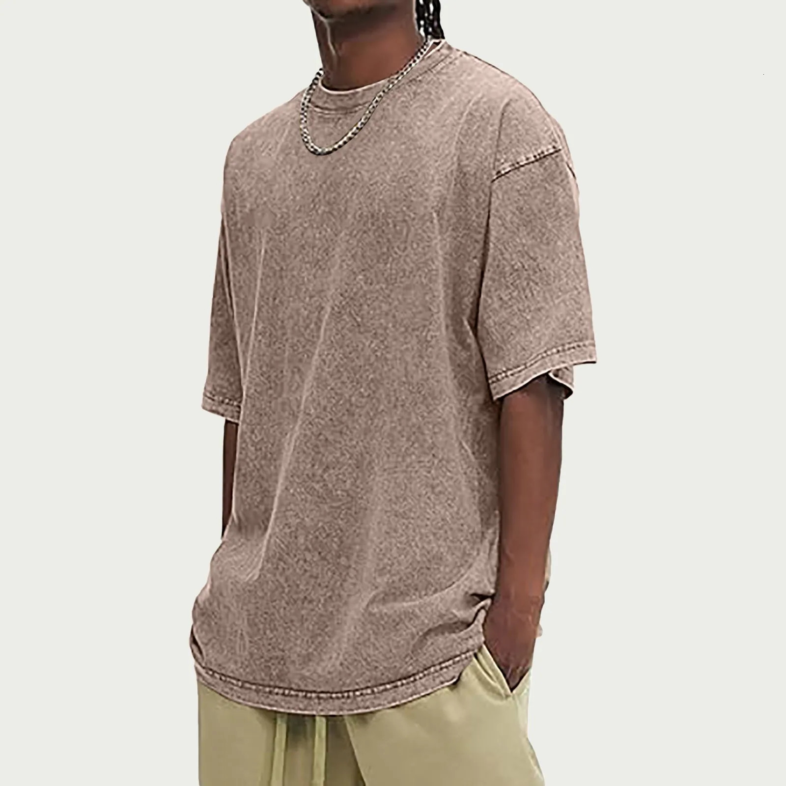 Men Washed And Worn T Shirts Fashion Cotton Heavy Weight Batik Retro Snowflake Loose Sleeved Oversiz Blouse Men T Shirts 250318