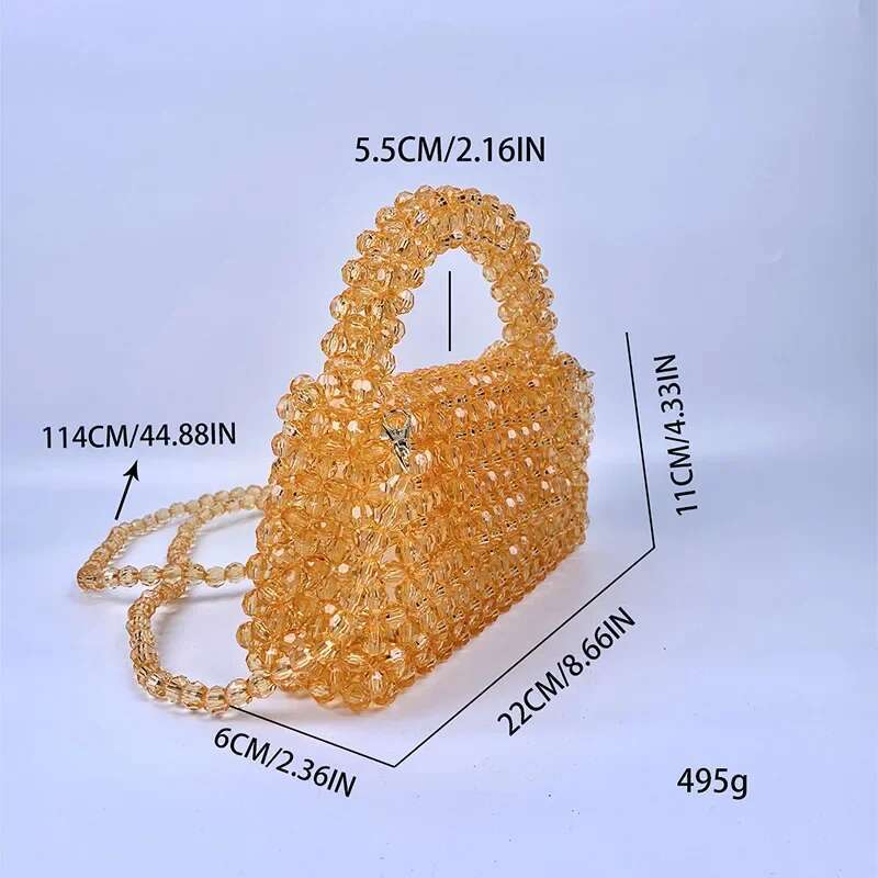 Meet You High Quality Handmade Clear Acrylic Beaded Evening Fashion Transparent Crystal Knitted Hollow Small Square Bag