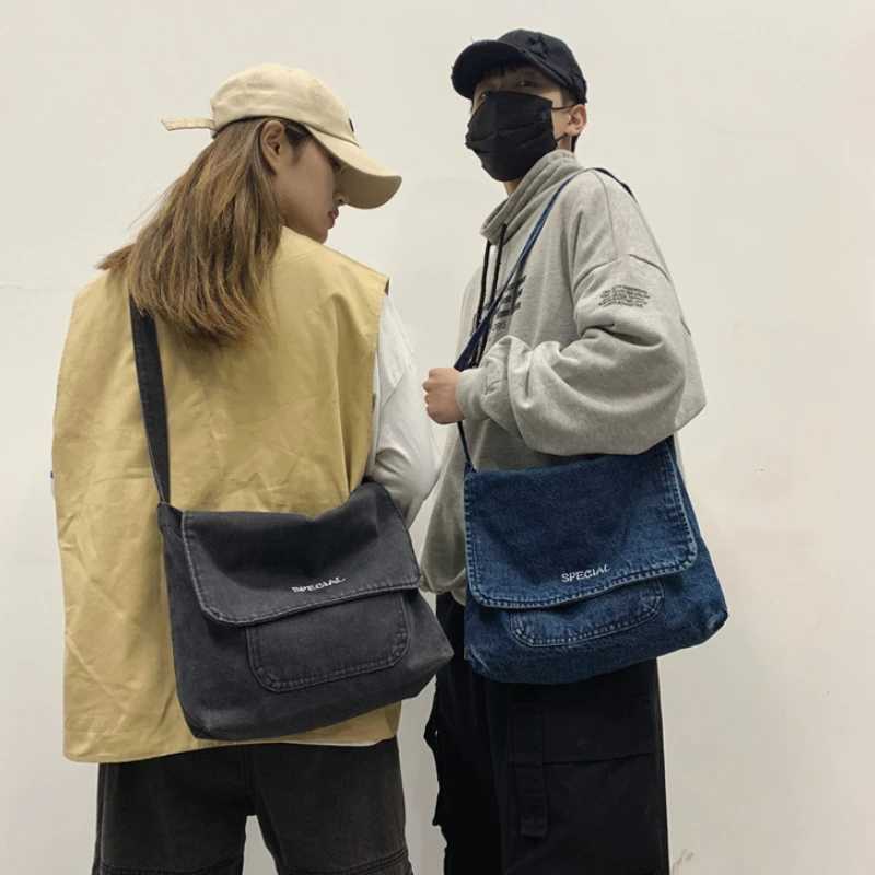 Denim Messenger Bag Wen Men Large Capaci Canvas School Book Crossbody Bags for College Student Shoder Bag Z250318