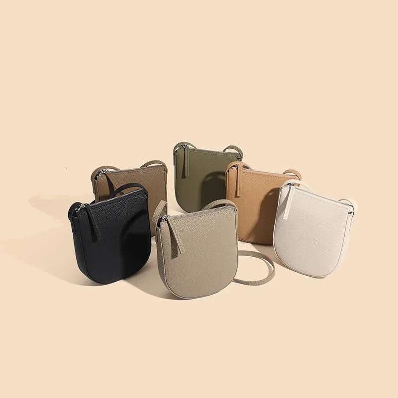 2024 New Casual Genuine Leather Women Cell Phone Bag Mini Shoulder Bags Solid Pocket Wallets Female Coin Case Small Purses Brown