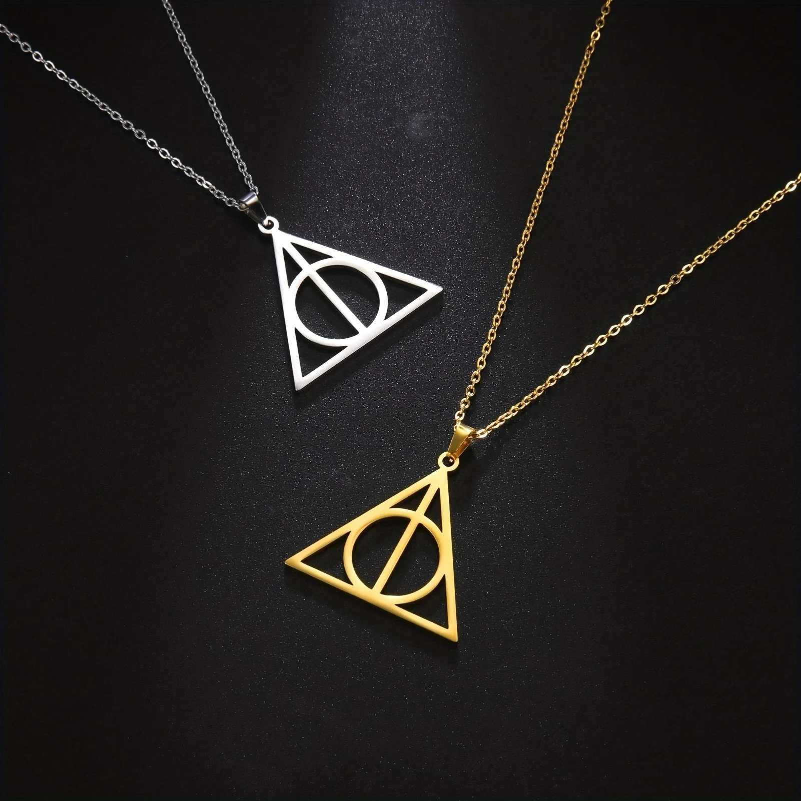 Stainless steel Deathly Hallows necklace round triangle silver pendant necklace mens geometric jewelry W250318