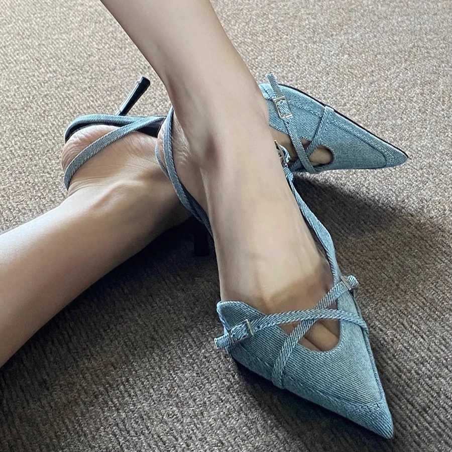 2025 Street Buckle Pump Pointed Toe Thin High H Banquet Strap Party Shoes Zapatos De Mujer Y250317