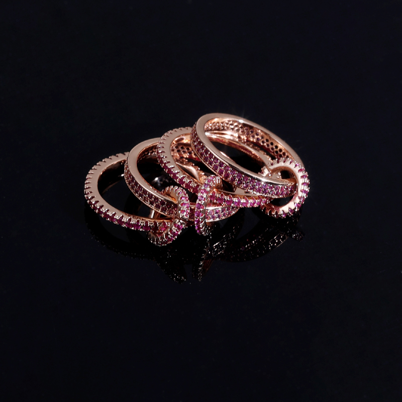 2025 new pink micro-inlaid 5A zircon pearlescent cubic zirconia zircon eternal ring multi-piece nested wedding ring female ring holiday gift