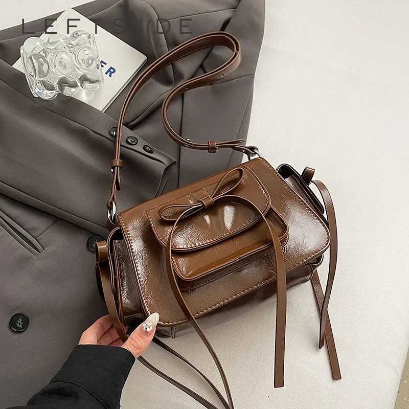 LEFTSIDE Small PU Leather Shoder Bags Lady Crossbody Bag for Wen 2024 Winter Trend Y2K Korean Women Bow Tie Handbags Y250318