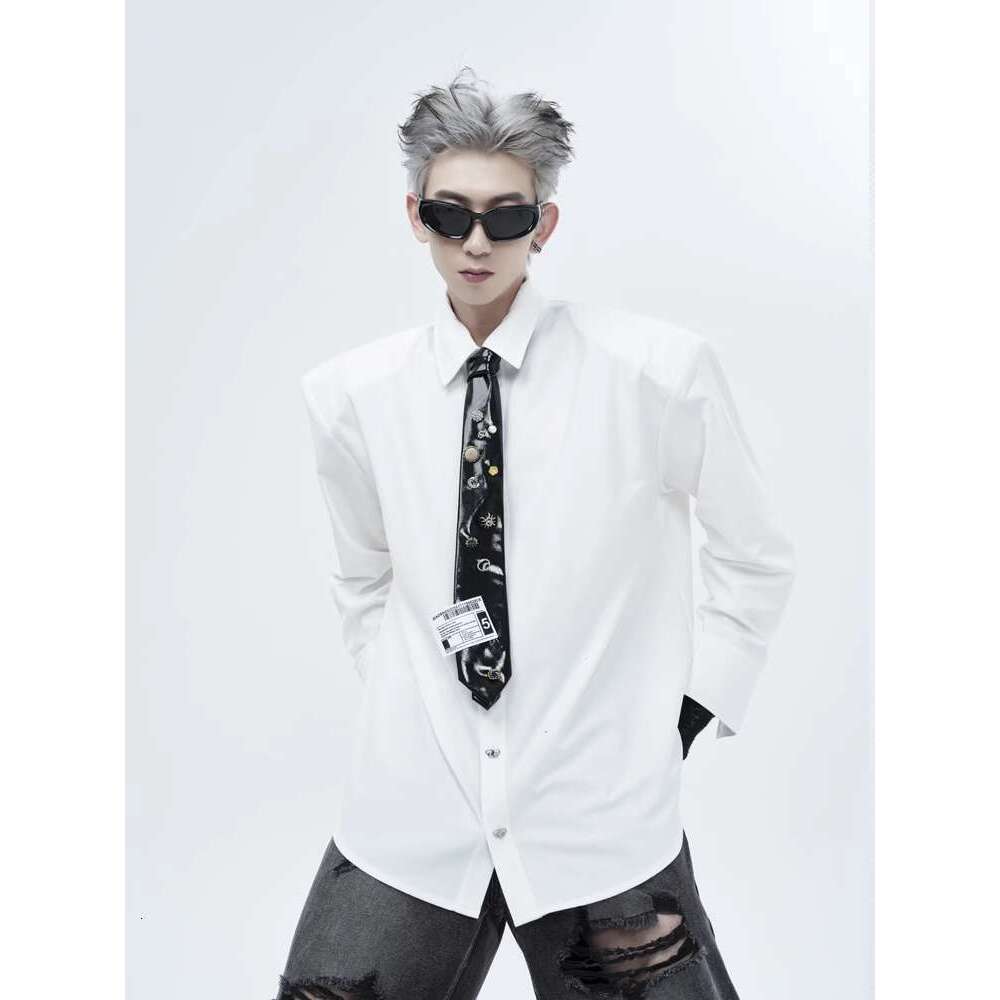 Men's Clothing White For Men A High-End And Rugged Silhouette, Minimalist Style, Men's Inch With Handsome Shoulder Pads, Youthful Shirt Tren