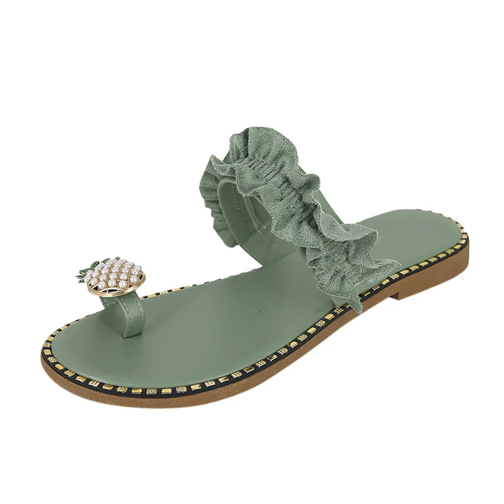 Women Slipper Pineapple Pearl Flat Toe Bohemian Summer Beach Sandals Ladies Shoes plus size Mujer Verano 250318