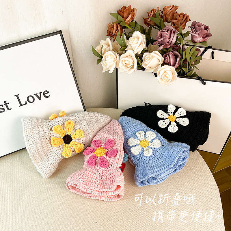 Small and niche flower knitted children's handmade yarn small face, hollowed out fisherman hat, female trend