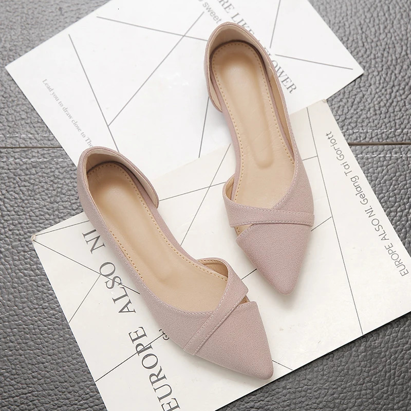 Women Flats Pink Black Pure Color Plus Small Size 33 34 Large 41 42 43 44 Suede Leather Pointed Toe Office Lady Flat Heel Shoes 250318