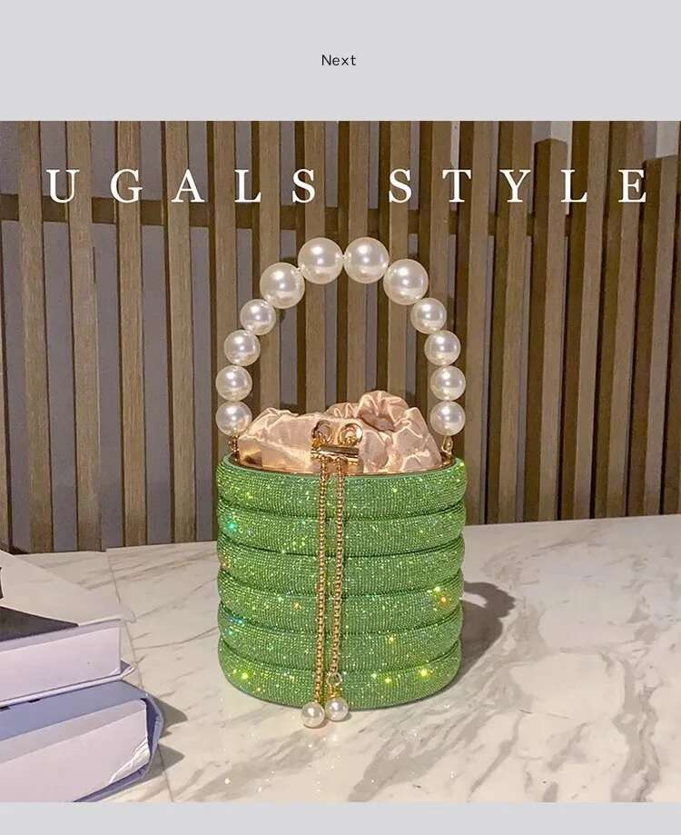 Glitter Bucket Pearl Beading Women's Handbag Bg Shiny Dias Evening Wedding Party Clutch Purse Shoulder Bag