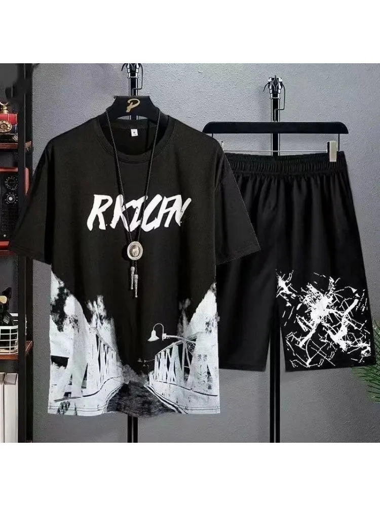 Mens Sports Set Short sleeved T-shirtsShorts 2-piece Set Casual breathable Summer Sets Fashion Tracksuit Suit for Men 250318