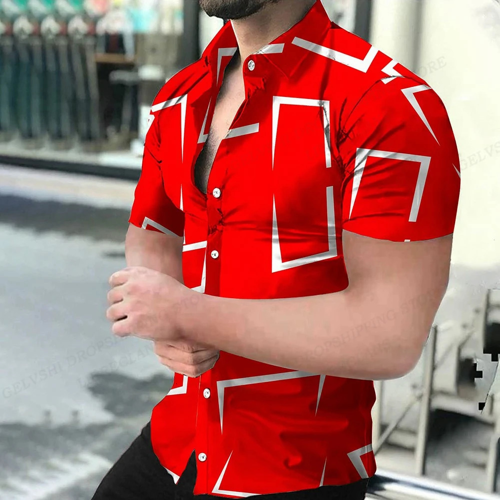 Geometric 3d Print Beach Shirts Short Sleeve Hawaiian Shirts Mens Blouses Graphic Shirt Cuba Camisa Mens Clothing 250408