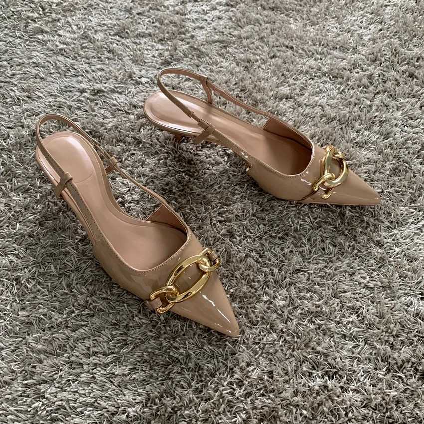 2024 Chain Cat High H Wen Slingback Sandals Wan Pumps Womens Wedding High Heels Modern Shoes Y250317