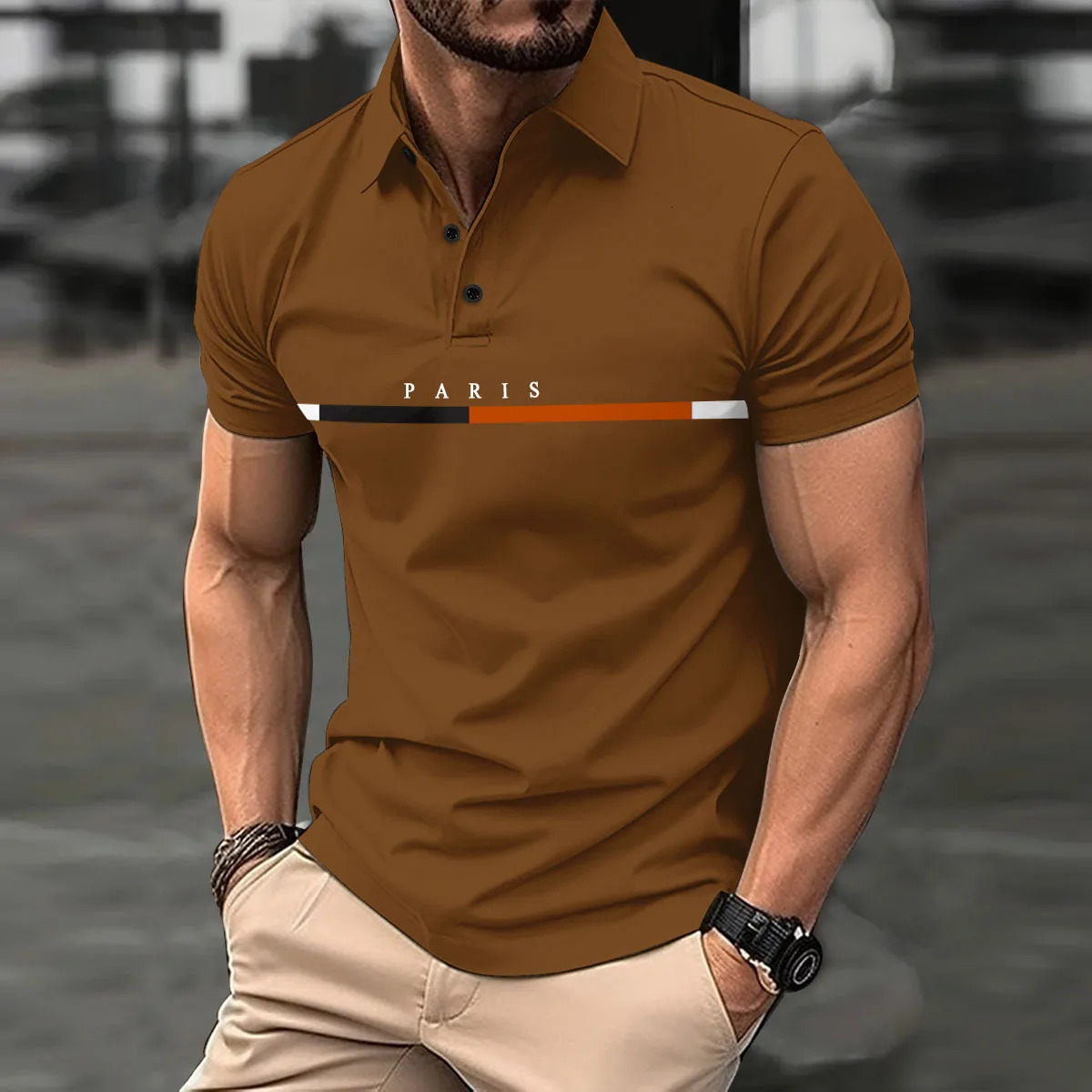 Cross-border summer explosive mens fashion trend Loose mens striped French color matching button POLO shirt blazer 250318