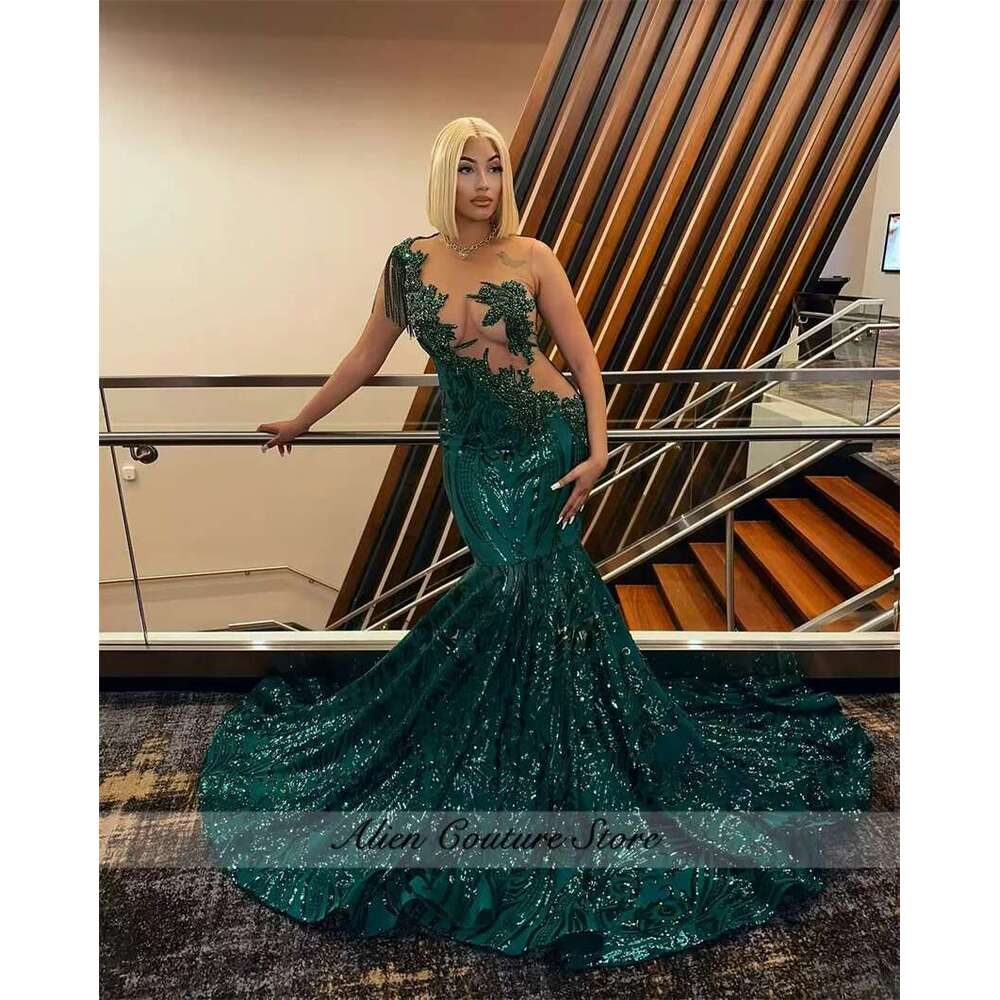 Long Prom Dress For Black Girls Dias Crystals Birthday Gown Tassels Sequins Party Robe Customized Dr0318