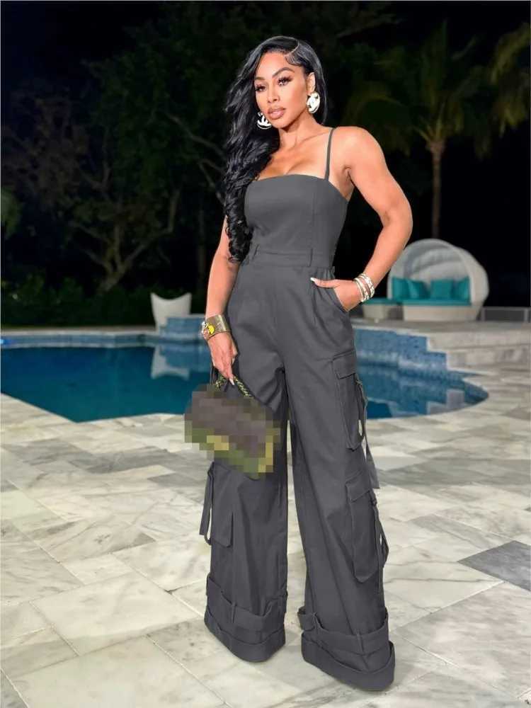 2025 Spring/Summer New Womens Sexy Flawless Skincare Casual Multi Pocket Work Clothes Wide Leg jumpsuit X250318