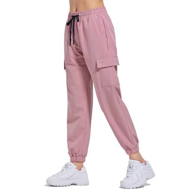 Womens sports pants loose spring and autumn running yoga track suit Trouser pocket fitness solid high waist cargo jogging pants W250318