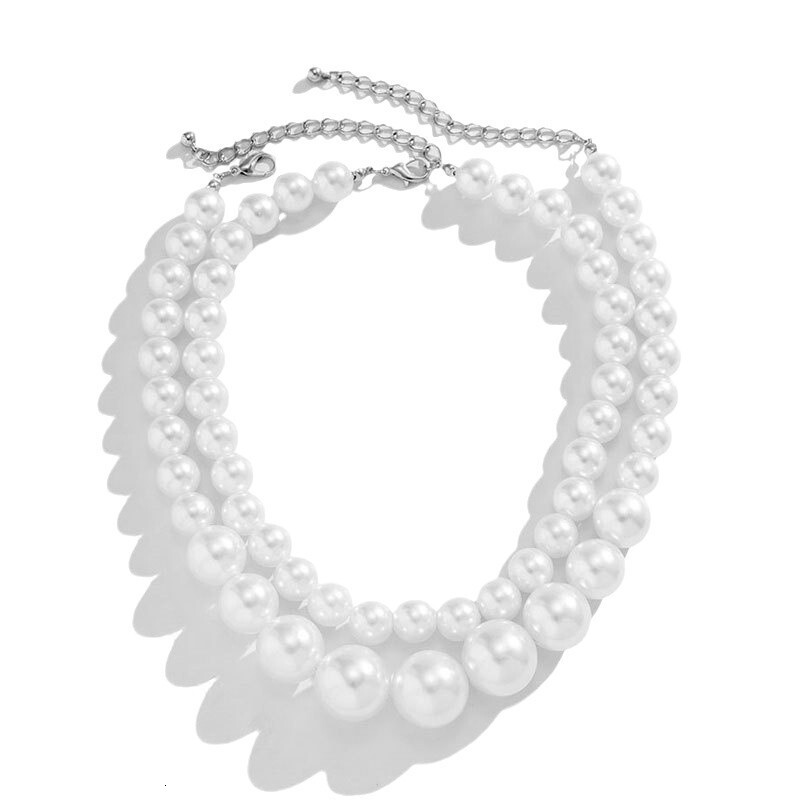 Double Layer Imitation Pearl Necklace Women French Exaggerated Overlapping Wear Size Pearl Splicing Item Jewelry