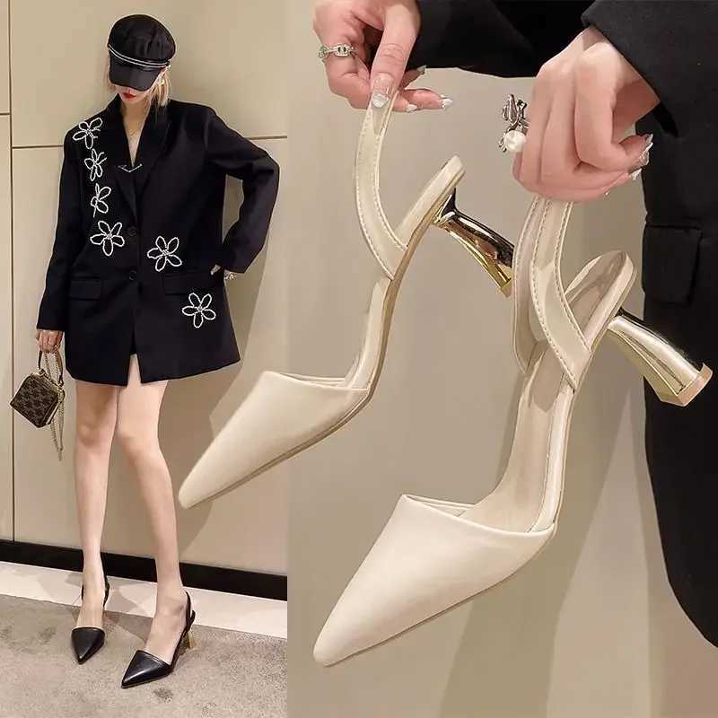 High H Leather Shoes Thin Summer 2024 Pointed Toe Wens Shoes Beige Sandals for Wan Off Work Outdoor Cfort Vip F Y250317