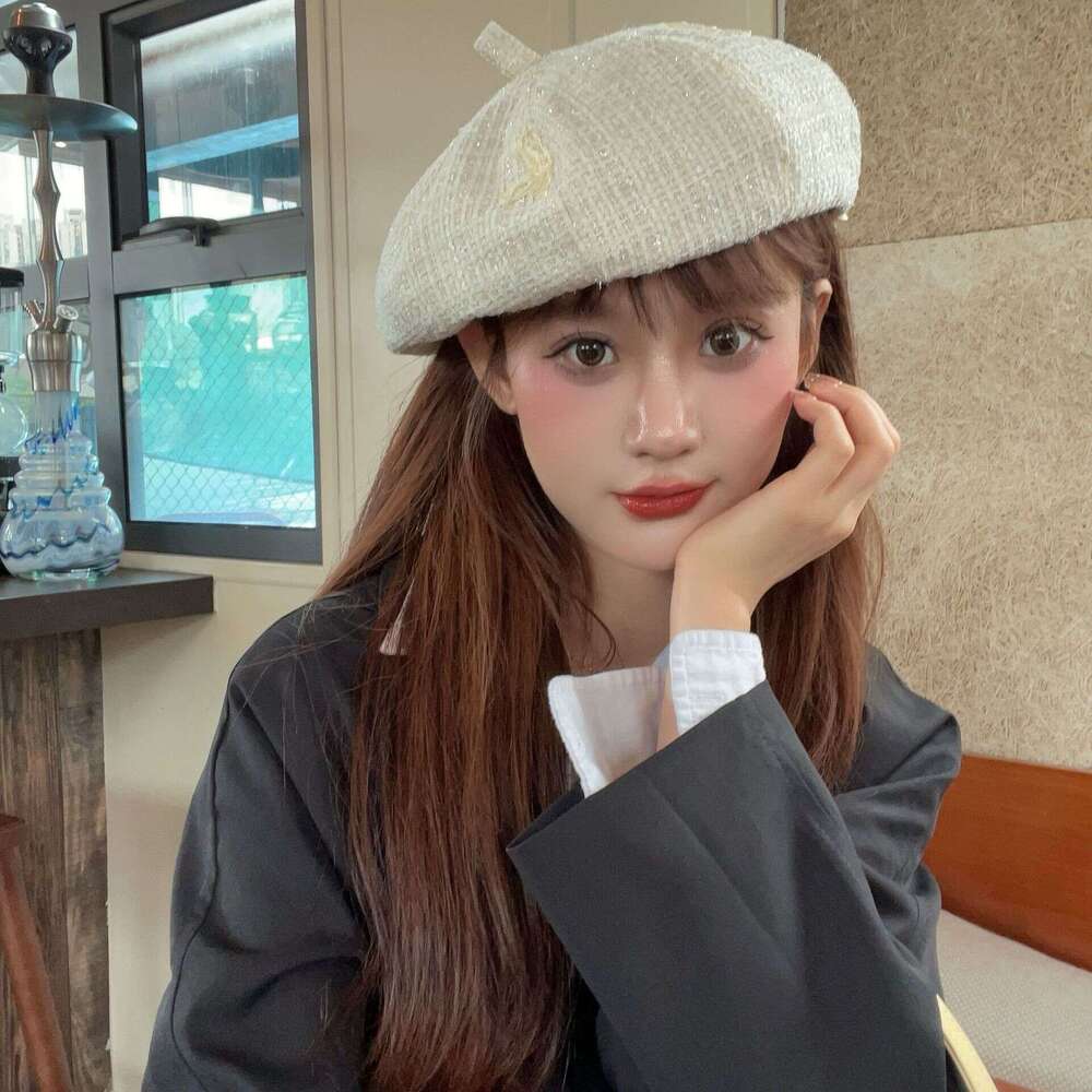 Korean Fashion Embroidered wer Beret Women's Autumn and Winter New Style Celebrity Fragrance Warm Plaid Painter Hat
