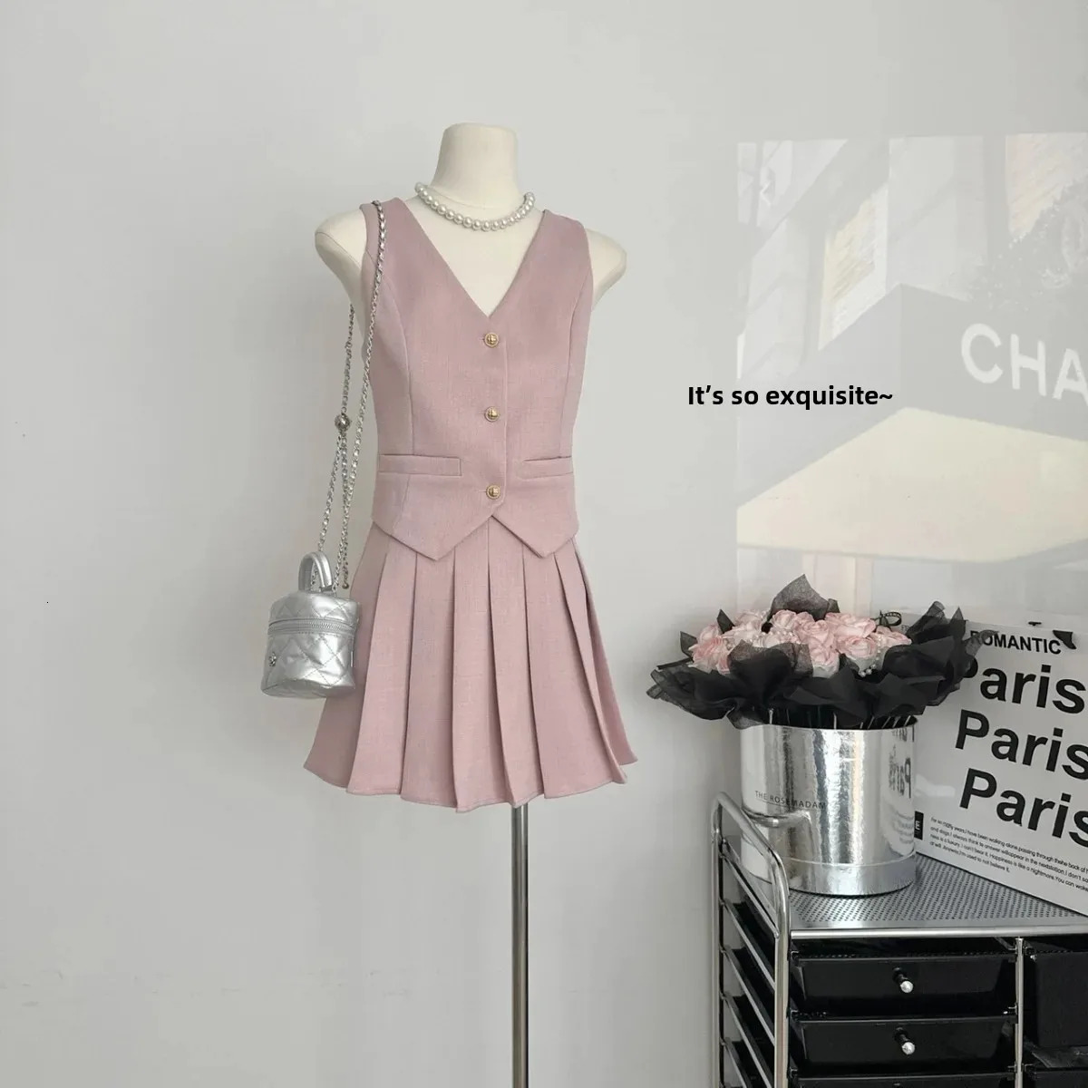 French Tweed Style High-Waisted Cropped Skirt Two-Piece Set Womens Fashionable Summer Dress 250318