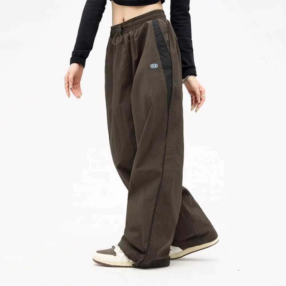 High waisted running pants with retro style womens patch work color running pants high waisted ultra wide leg hip-hop bag W250318