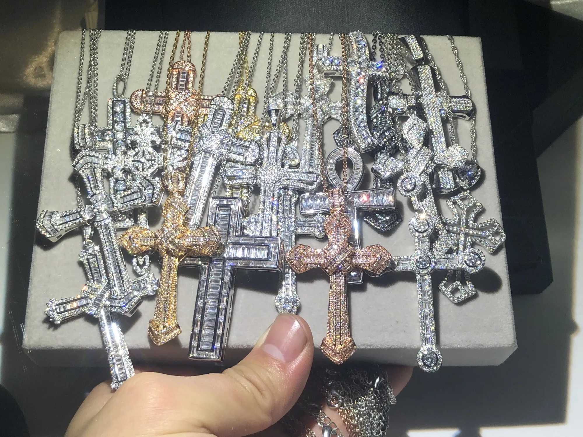 Handmade large cross pendant with necklace 925 sterling silver simulated diamond party wedding pendant suitable for womens best jewelry W250318