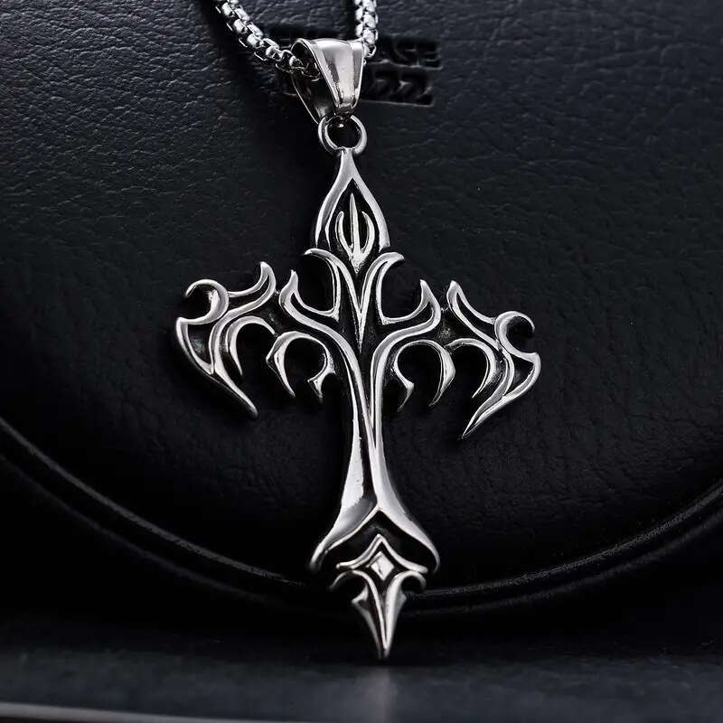 2024 Stainless Steel Flame Cross Alloy Casting Men's Pendant Necklace Accessories