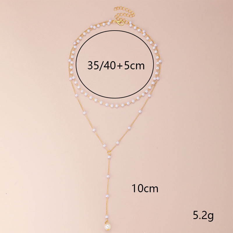 Imitation Pearl Double Necklace Female Personality Y-shaped Pearl Fringe Multi-layer Clavicle Chain Jewelry