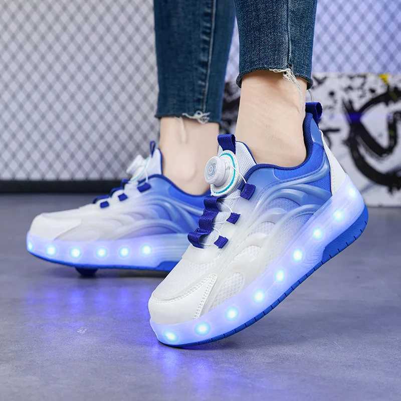 Two wheeled childrens LED roller skateboard shoes suitable for children boys girls luminous sports shoes skateboard USB charging W250318